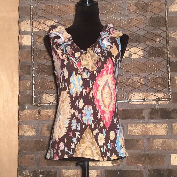 Lauren Ralph Lauren sleeveless blouse vintage Aztec pattern brown tan S - Picture 1 of 4